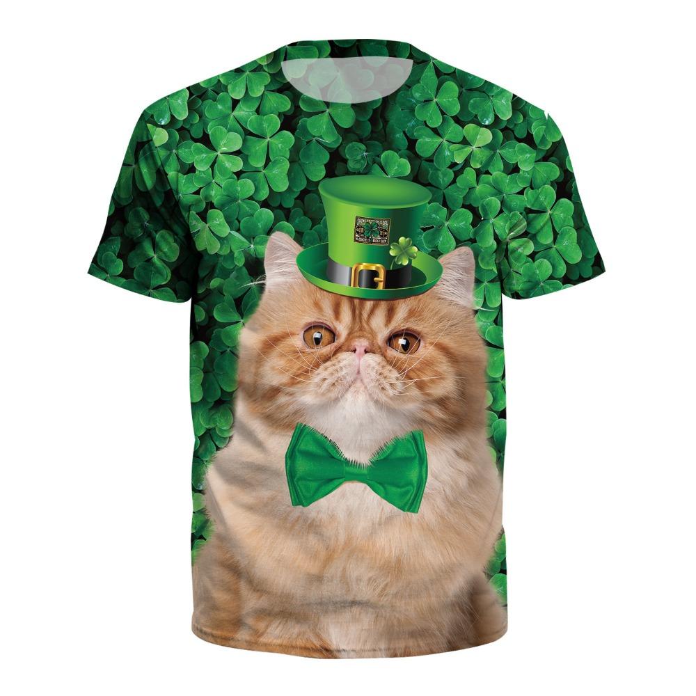 Cute Cat and Puppy Pattern 3D Digital Printing Women's Trendy Round Neck Short Sleeved T-shirt