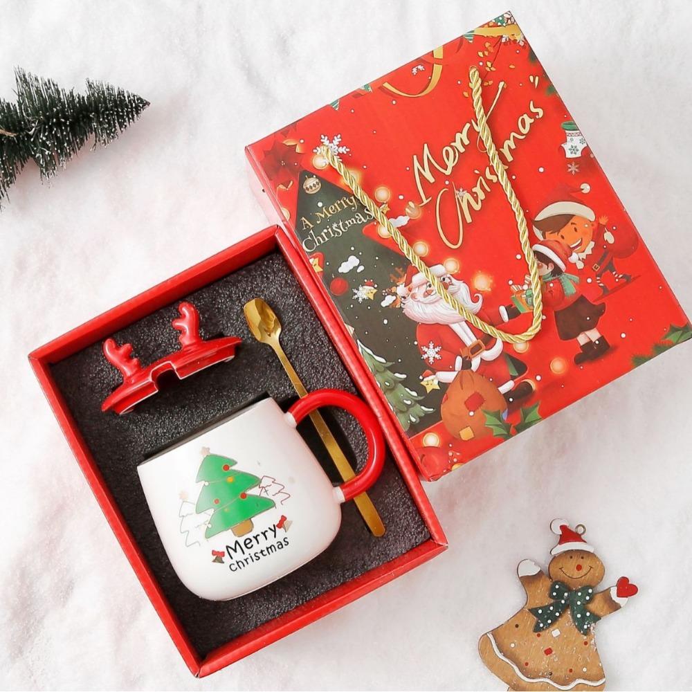 Christmas Elk Lid Mug Creative Water Cup Christmas Ceramic Cup Coffee Cup Souvenir Gift Set Gift Box