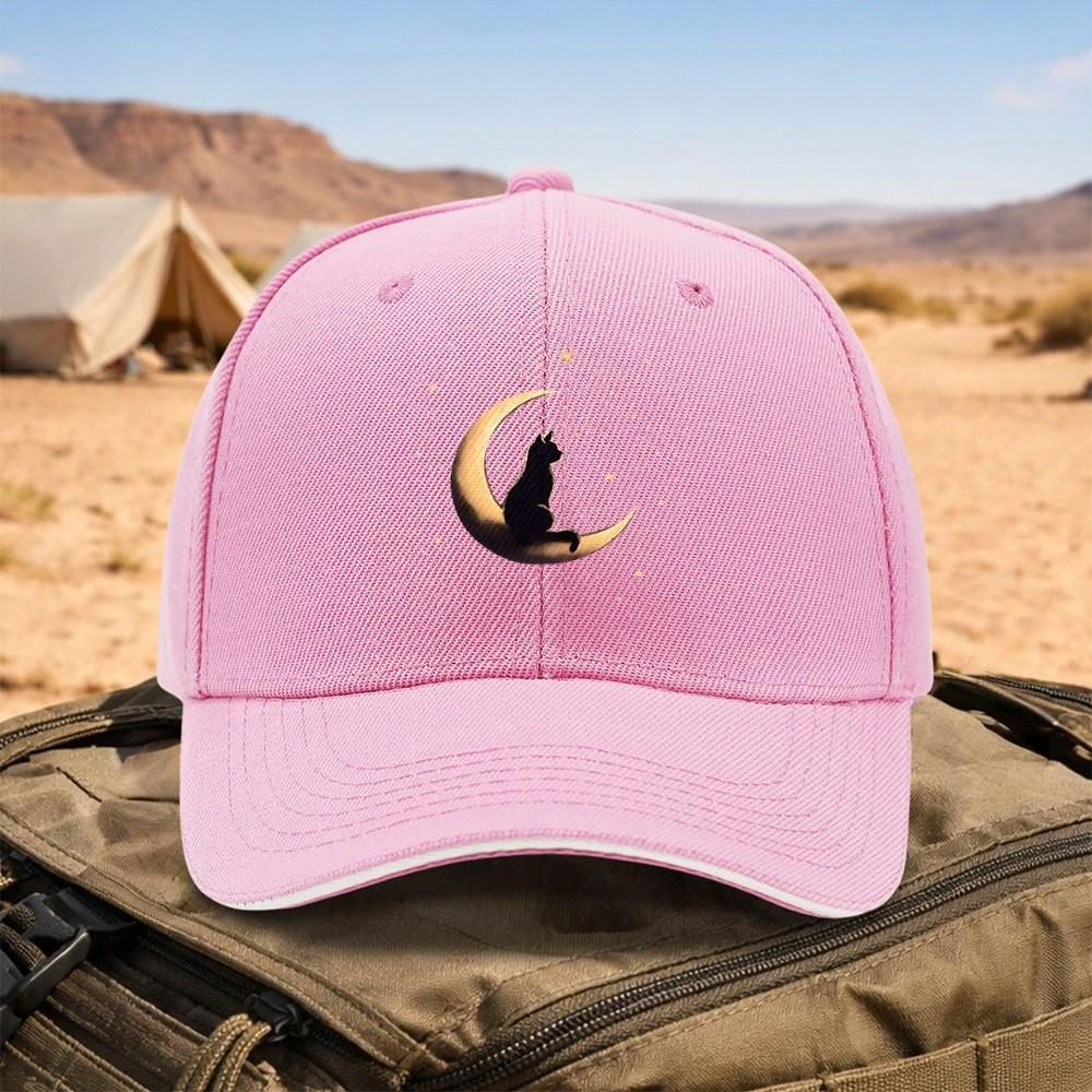 Black Cat Sitting On Moon With Stars Baseball Cap Unisex Adjustable Outdoor Curved Brim Hat