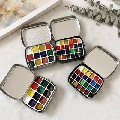 Durable Portable Empty Watercolor Tin Box Mini 12/24 Grids Watercolor Paint Palette Watercolor Tin Box Art Supplies
