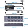 60W USB Hub with Independent Power Switch and Aluminum Housing USB Docking 60W Power Adapter 10-port 3.0 LED, 3.0 Station, 12V/5A (100-240V) (US Plug)
