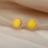 Inlaid opal stud earrings women's retro temperament sun simple luminous glue high-end earrings