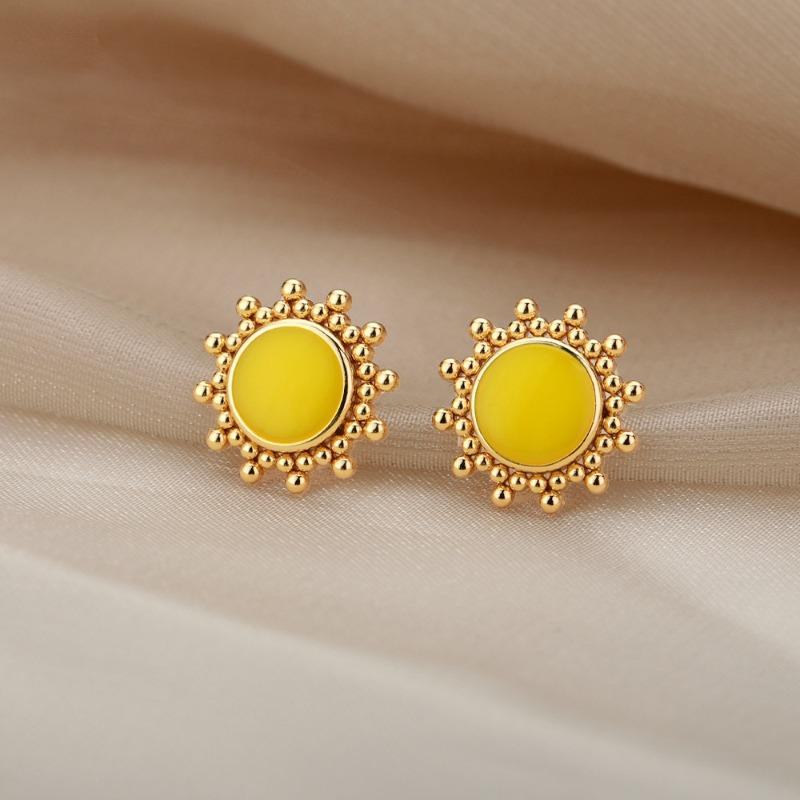 Inlaid opal stud earrings women's retro temperament sun simple luminous glue high-end earrings