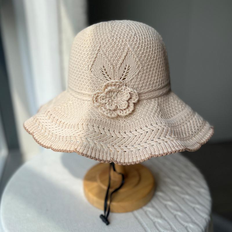 Summer outdoor breathable sunscreen bucket hat women's big eaves show face small elegant versatile sun hat