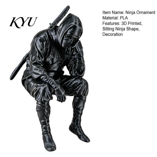 Ninja Shelf Decor 3D Printed Sitting Figurine, Thinking Dark Sitter, Sitter Masked Samurai Ornament for Home Office Bookshelf Table Decoration