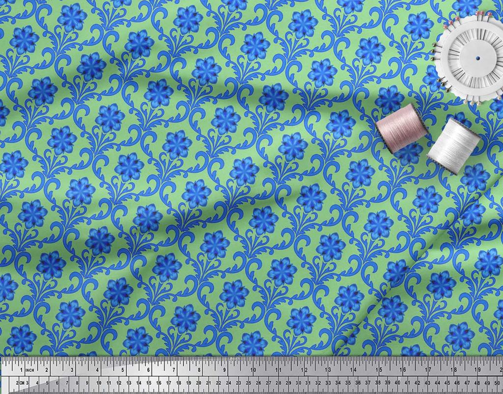 Soimoi Svart Poly Crepe Stoff Floral Damask Print Stoff etter meter 42 tommer