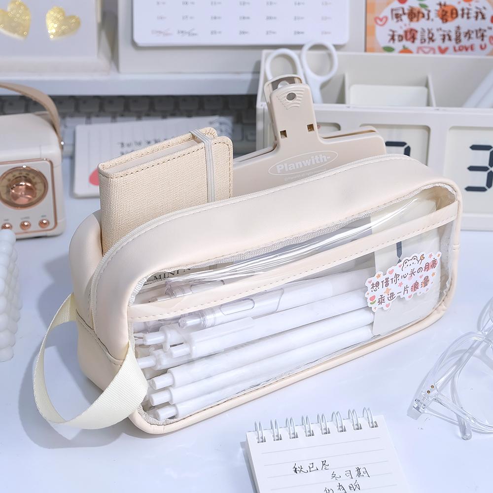Transparent  INS Style School Case Large Capacity Pencil BagStationery Holder Waterproof Portable Pen Case Pencil Storage Bag