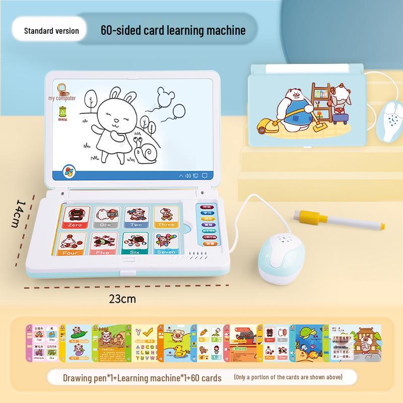 

Детский обучающий компьютер-игрушка с вставкой карточек, доской для рисования, проектором и мышью - 60 страниц