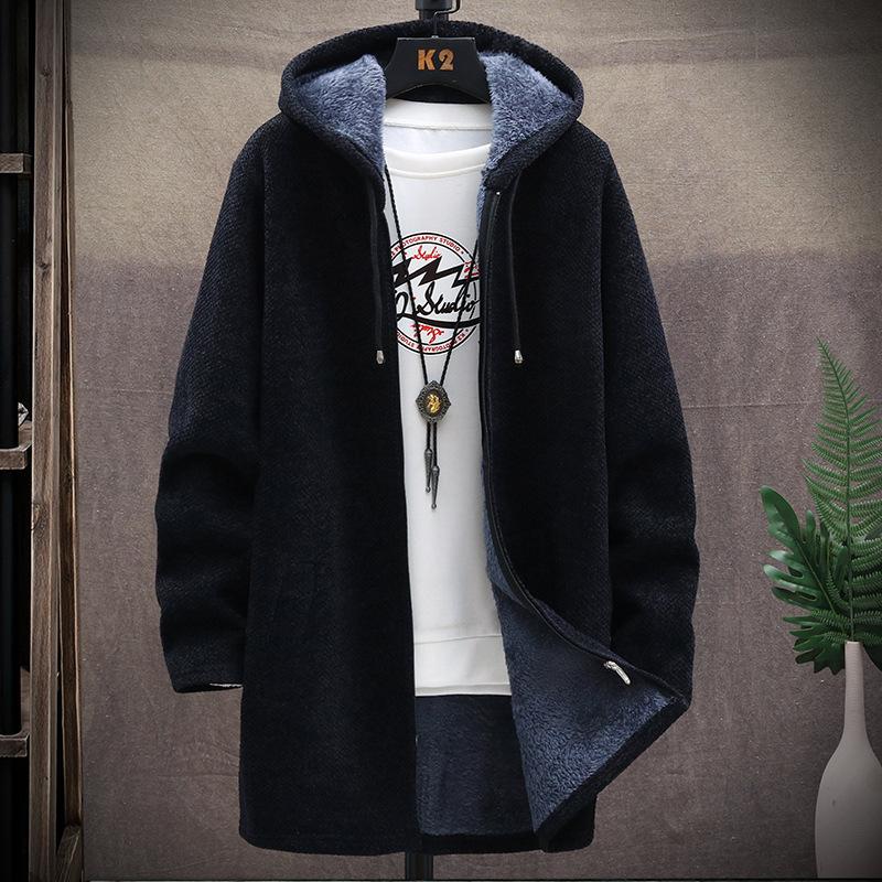 Men's Winter Thicken Sweatercoat Fleece Cardigan Jacket Male Slim Sweaters Long Hooded Sweater Warm Outwear Coats