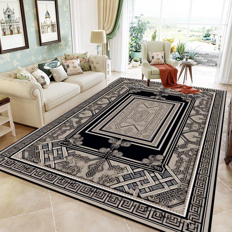 Luxury Black Frame Living Room Carpet Sofa Table Side Large Area Rug European Bedroom Decoration Rugs Hall Study Decor Floor Mat