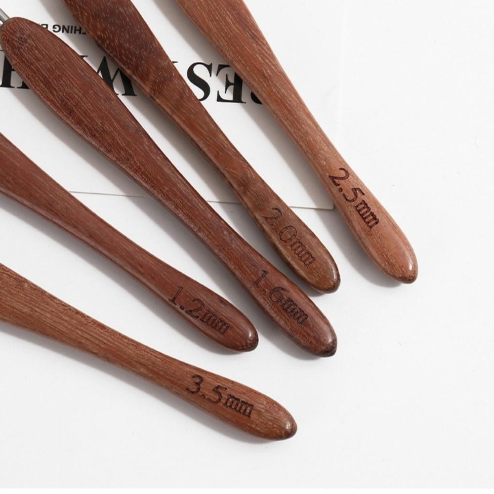 Sandalwood Handle Crochet Hook Handmade Crafts Stainless Steel Crochet Hook  Doll Weaving Tool