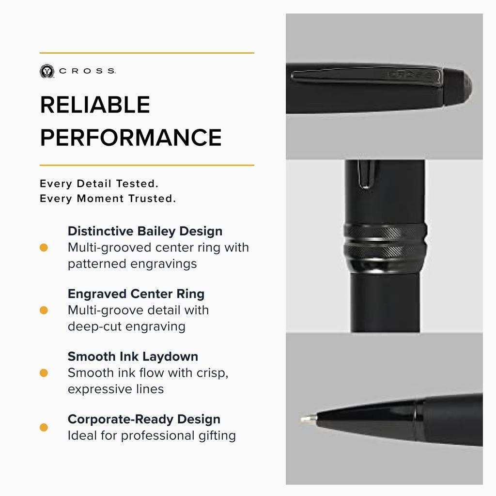 CROSS Bailey Ballpoint Matte Black Genuine Imported Product Pen, Oil-Based, Lacquer, NAT0452-19,