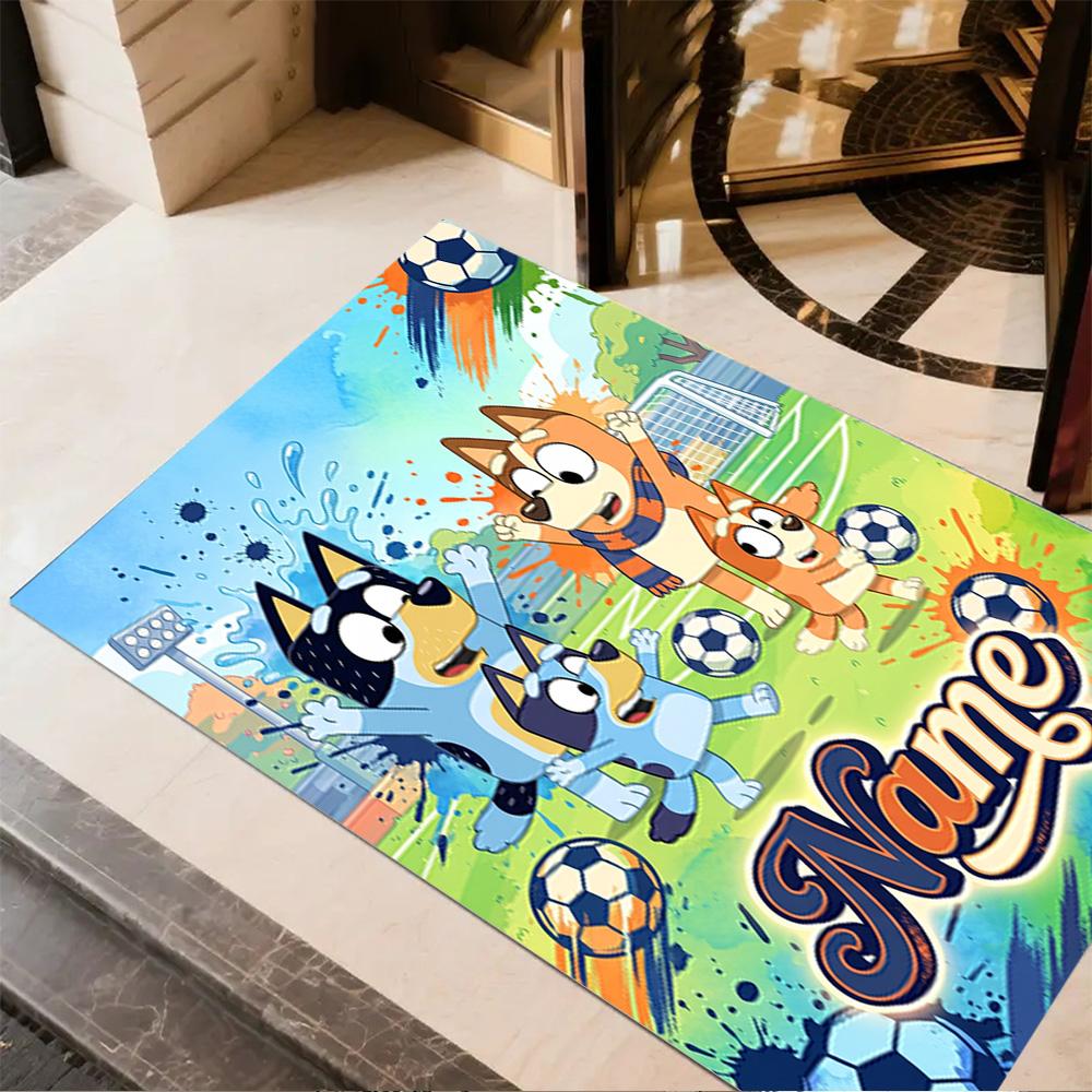 Soccer Fun Bluey Customizable Name Floor Rug Office Rug Perfect for Entryway Game Room Decorate Room Kitchen Antislip Carpet Anime Office Decor