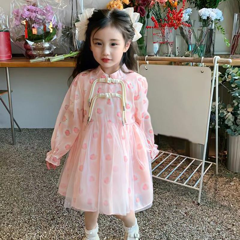 

Детское платье Детское платье с манжетами и фонариком с цветочным узором для девочек