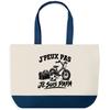 Sac De Courses - PLANETEE - Grand Cabas Fond Bleu - Coton 170 G/m² - 45×40×15 Cm 27 L - Motif 'J’peux Pas Je Suis Papa'