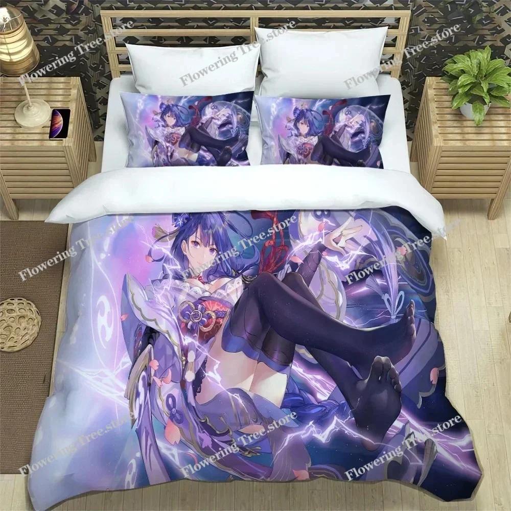 Anime Genshin Impact Bedding Set Boys Girls Twin Queen Size Duvet Cover Pillowcase Bed Kids Adult Fashion Home Textileextile