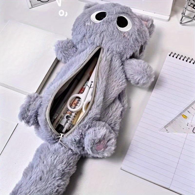 Gray Plush Kitten Pencil Case High Value Cute Desktop Cartoon Large Capacity Student Milk Fufu Stationery Storage Bag