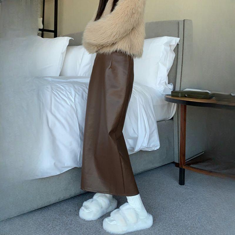 Loose Outer-Wear Women's Early Autumn Slim-Fitting Midi Skirt High Waist Long Skirt With Split Design