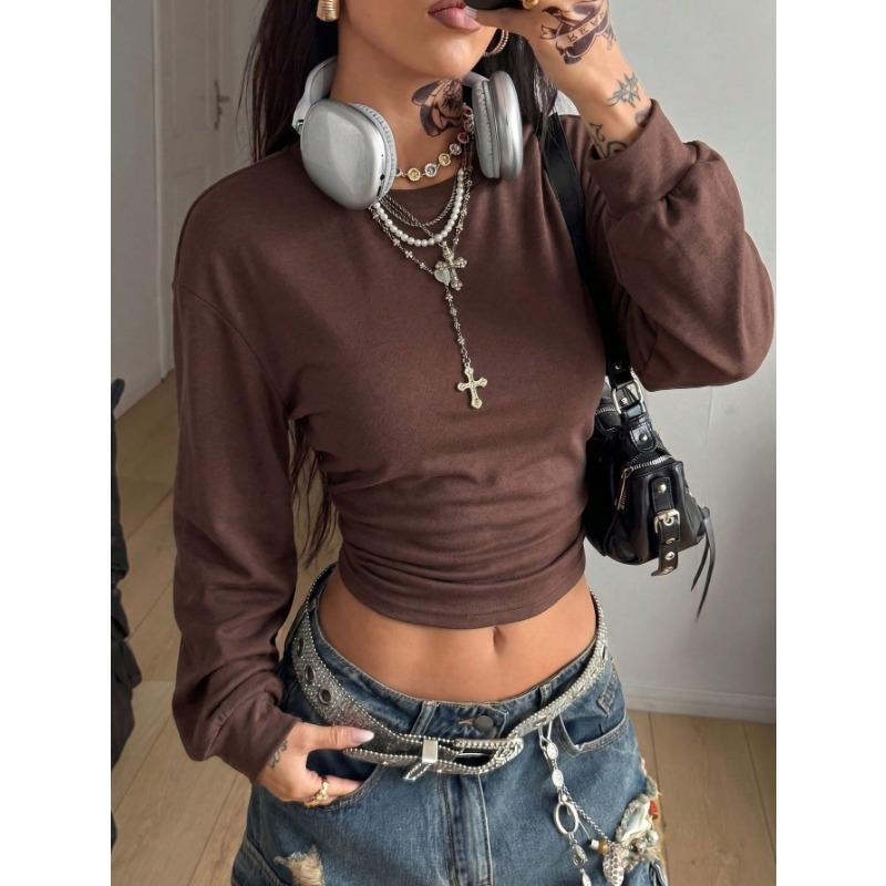 Sudadera con capucha corta para mujer Y2k, manga de farol, Streetwear, ajuste ceñido, top de manga larga