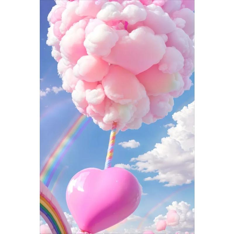 Colored Cotton Candy Rainbow Love Heart Posters Prints Canvas Printing Wall Art Picture for Girl Room Dessert Shop Decor Gifts