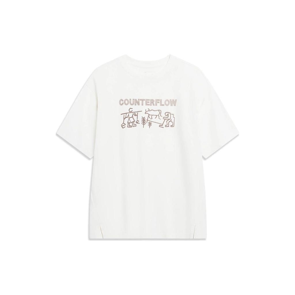 Li Ning T Shirts Unisex White Crew Neck Moderate Straight Fit AHST605-1