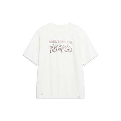 Li Ning T Shirts Unisex White Crew Neck Moderate Straight Fit AHST605-1
