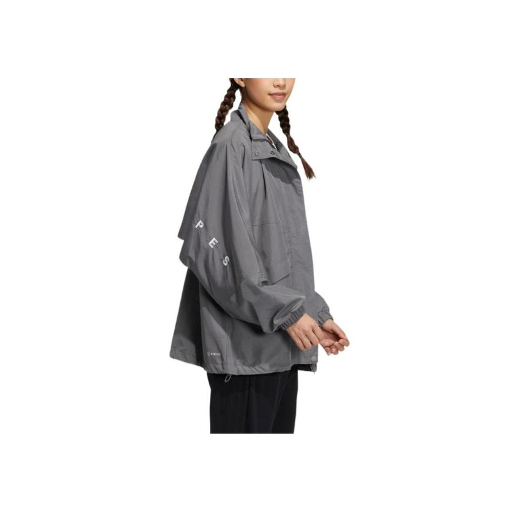 Adidas Solid Color Logo Print Casual Jacket Women Jackets Grey IA5248