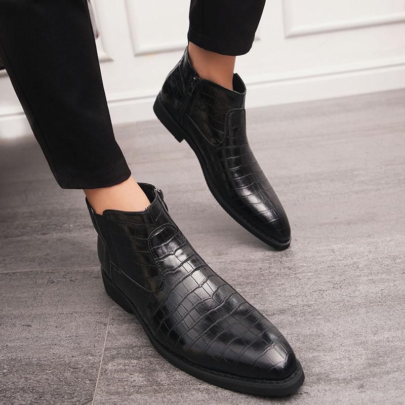 Men’s Red High Retro Boots Wingtip Dress Formal Black Leather Ankle Boots Tuxedo Wedding Blazers Saddle  Shoes Large Size