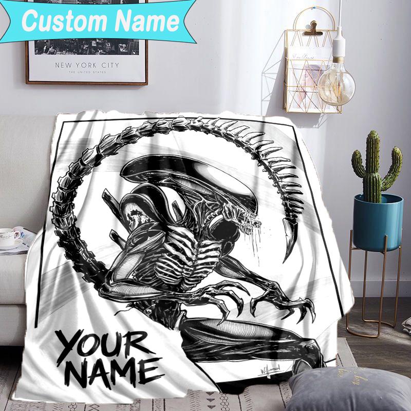 Custom Name Blanket Alien Ornate Frame Blanket Bedding Blanket for Travel, Camping, Living Rooms, Offices, Sofas, Fan Christmas gift
