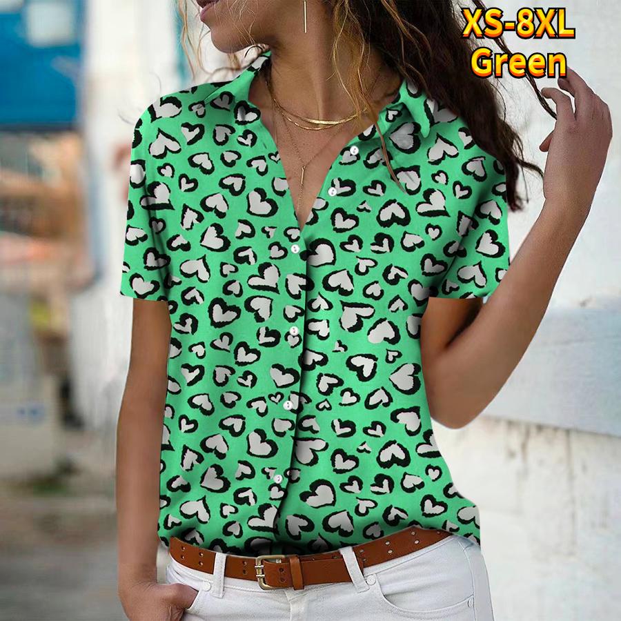 2025 Sommer Neue Mode Damen Leopardenmuster Bedruckt Kurzarm V-Ausschnitt Lässig Knopfleiste Hemd Top