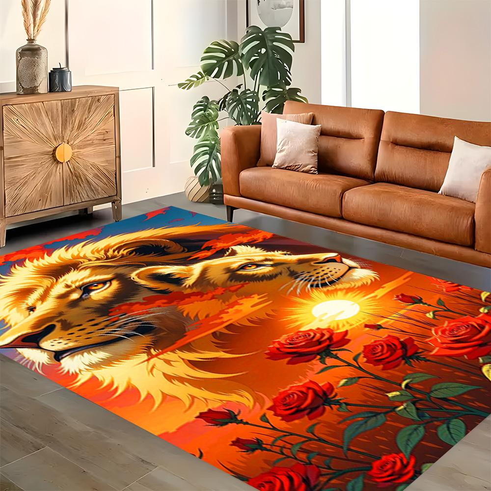 Lion Family In The Forest for Living Room Rug, BedRoom Rug, Study Room Rug, Hallway Decoration, Perfect for Home Decoration or Holiday Gifts