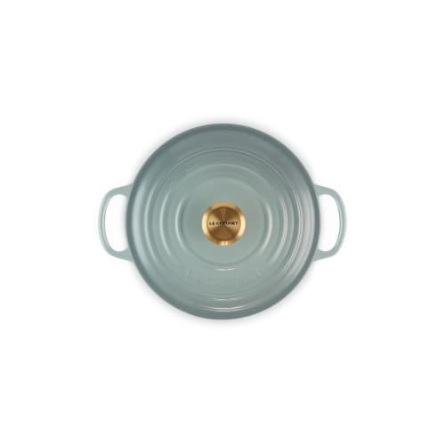 Le Creuset Signature Cocotte Ronde 20cm Cast Iron Enamel Pot, Sea Salt, Gas, Induction, Oven, and Dishwasher Safe [Official Japanese Product]
