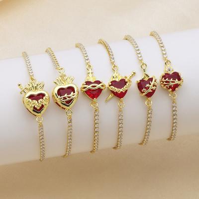 Heart-Shaped Love Copper-Plated Colored Zirconium Peach Heart, A Sword Piercing The Heart Can Pull And Adjust The Zircon Box Bracelet.