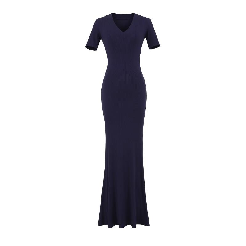 Summer new basic Kardashian basic version V-neck long dress sexy little mother style slim dress