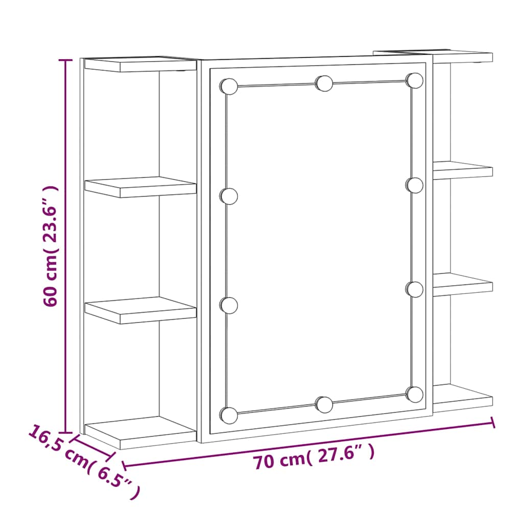 LED Mirror Cabinet in Smoked Oak 70 x 16.5 x 60 cm