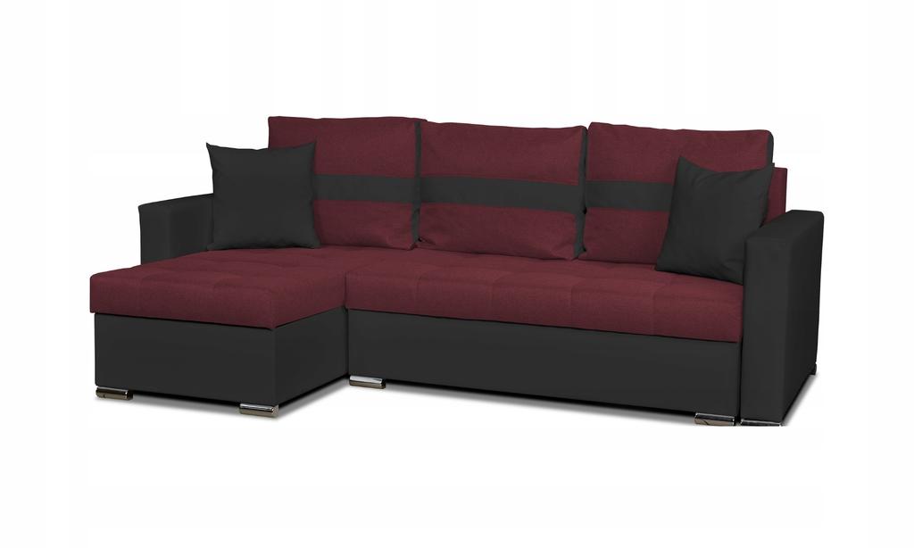 Narożnik Figo rozkładany z funkcją spania rogówka Family Meble czarny bordo