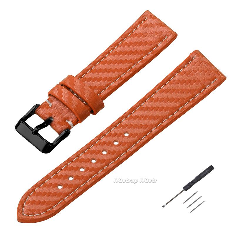 Leather Bracelet Carbonfiber Grain Watchband 18mm 20mm Red Orange Blue Brown Stitching Watch Band 22 24mm Watch Strap for Seiko