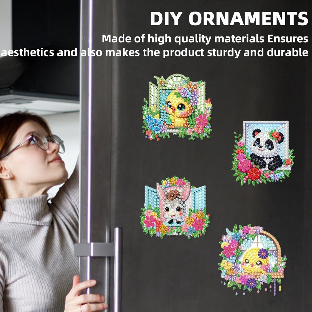 6Pcs DIY Fridge Stickers Acrylic 2D Flat Animal Diamond Art Fridge Magnet Diamond Painting Fridge Magnet for Adults Beginners