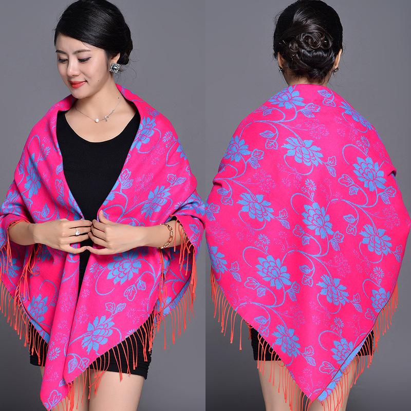 Women S Vintage Ethnic Floral Faux Cashmere Scarf Warm Large Shawl