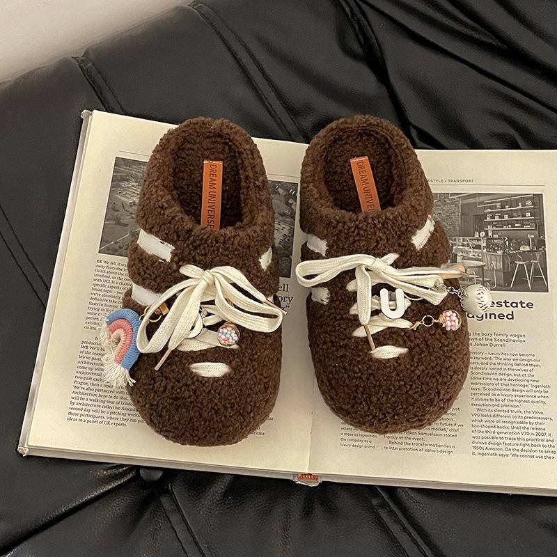 

2025 autumn and winter velvet heightening bow bag head fluffy shoes cute cartoon warm and comfortable cotton shoes platform slippers women 40