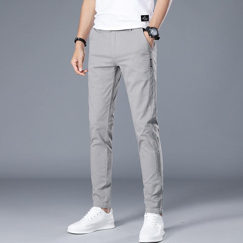 Summer Thin New Men'S Ice Silk Casual Pants Fashionable And Versatile Elastic Slim Straight Leg Small Leg Pants Men'S Pants