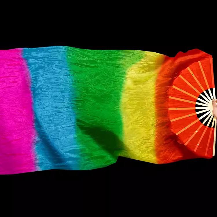 Oboustranný dlouhý hedvábný taneční vějíř se stuhami pro vystoupení Yangko a tance na náměstí