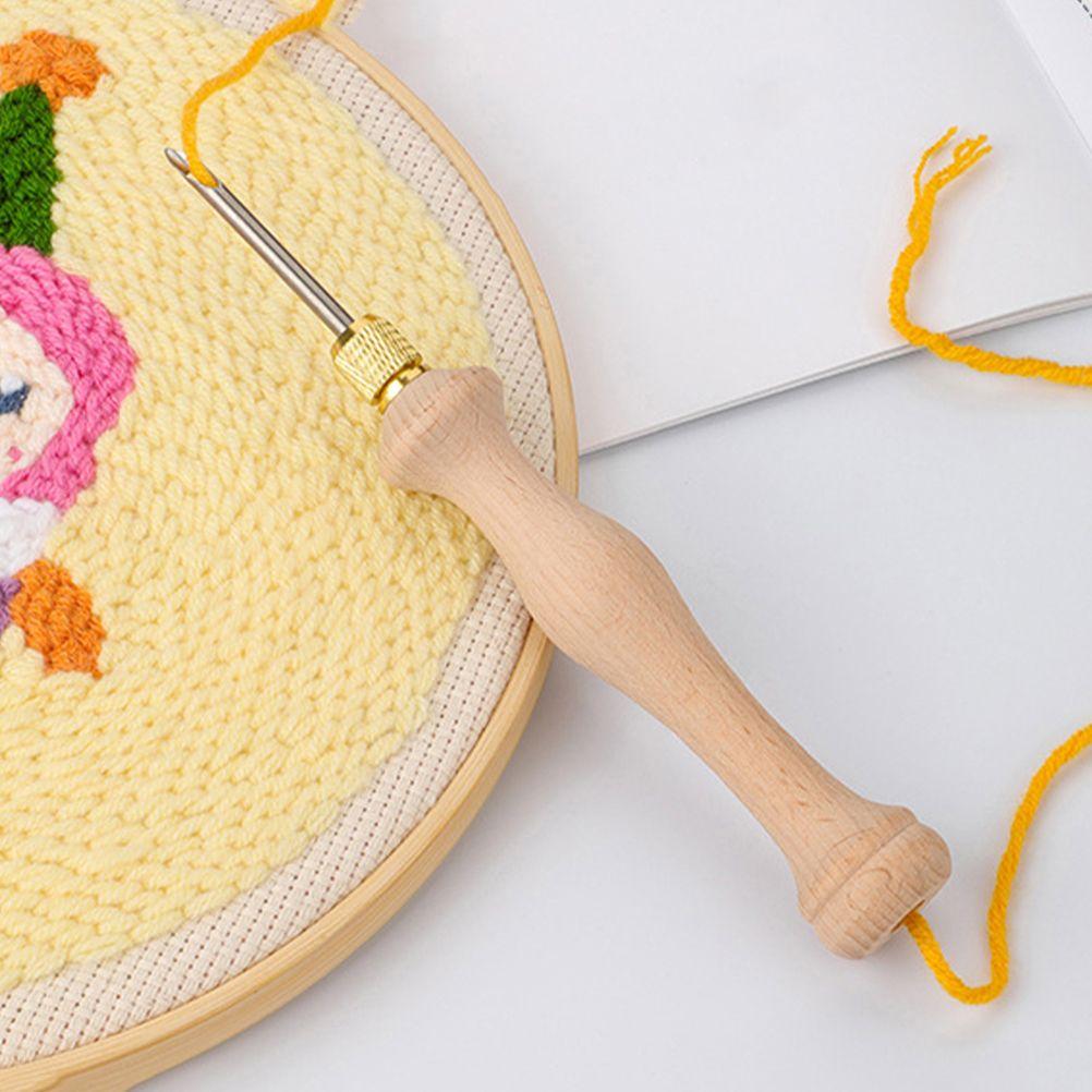 1 Set Wooden Punch Needle Adjustable Knitting Embroidery Pen DIY Craft Punch Threader Cross Stitching Projects Sewing Access