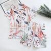 Spring and Autumn Ladies Cute Cartoon Floral Viscose Fiber Pajamas Two-piece Long-sleeved Home Service Cotton Summer Thin Shorts