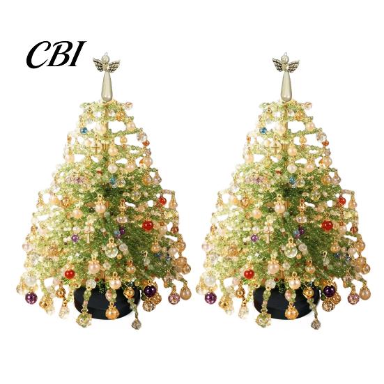 DIY Craft Supplies Handmade Beaded Mini Tabletop Christmas Tree Kit, Crystal Bead Xmas Set Set, Desktop Ornament for Shelf Mantel Decor, Holiday
