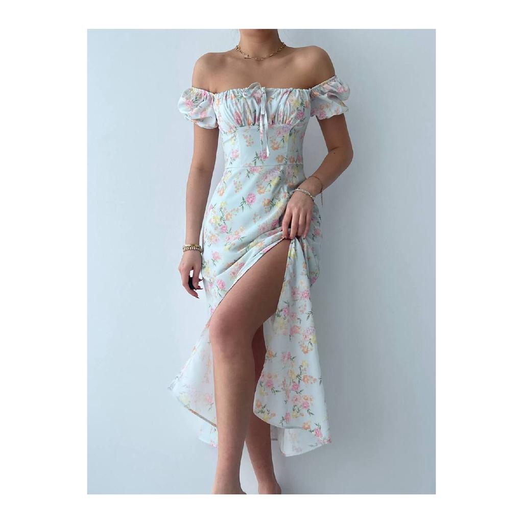 Rochie cu fanta cu modele florale