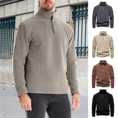 Men Fall Winter Sweatshirt Half Zipper Stand Collar Long Sleeves Solid Color