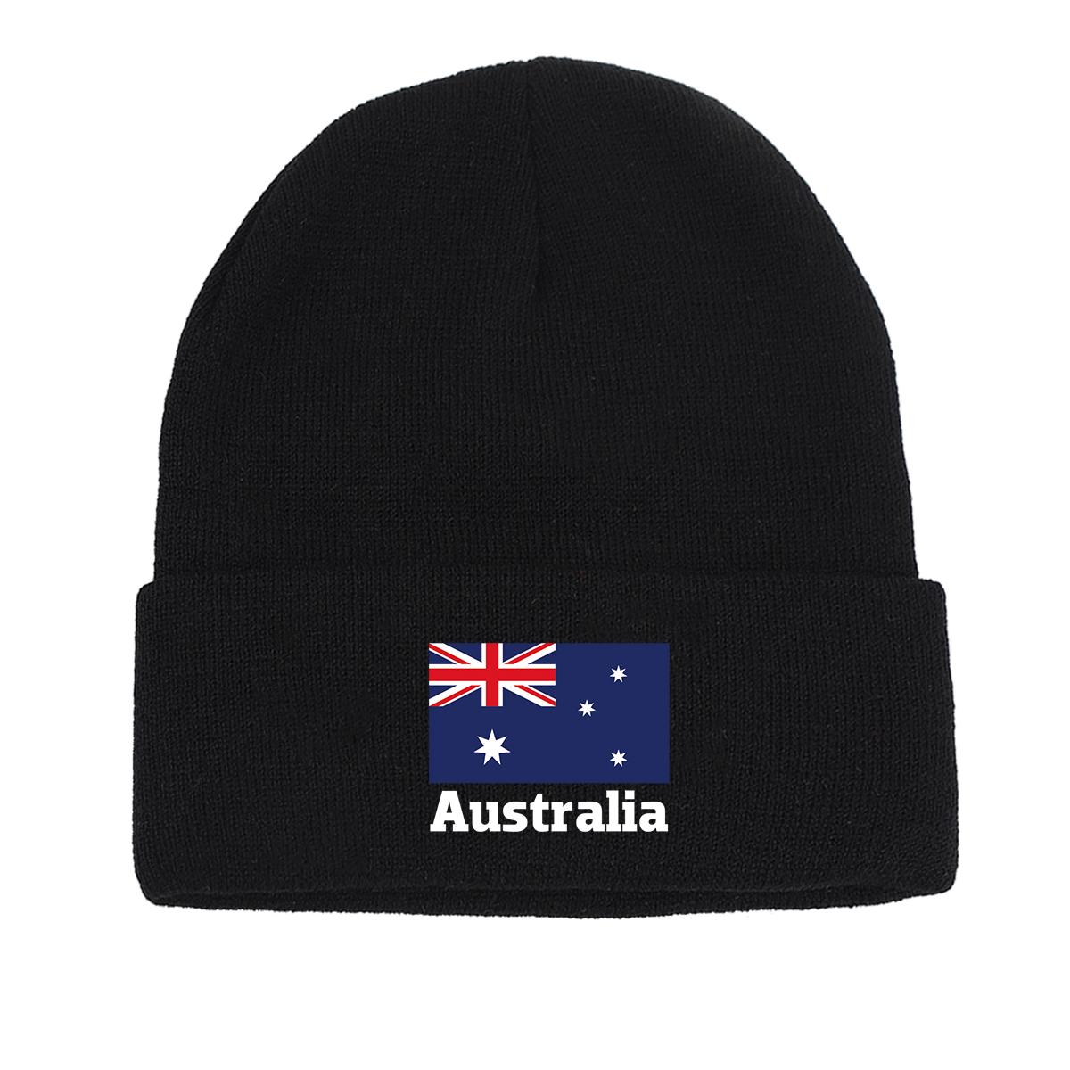 

Australia National Flag Print Knitted Cap Beanie, Patriotic Skullies Beanies Cuff Fit Hip Hop Bobble Hat Knit Hat Beanie as the picture чорний