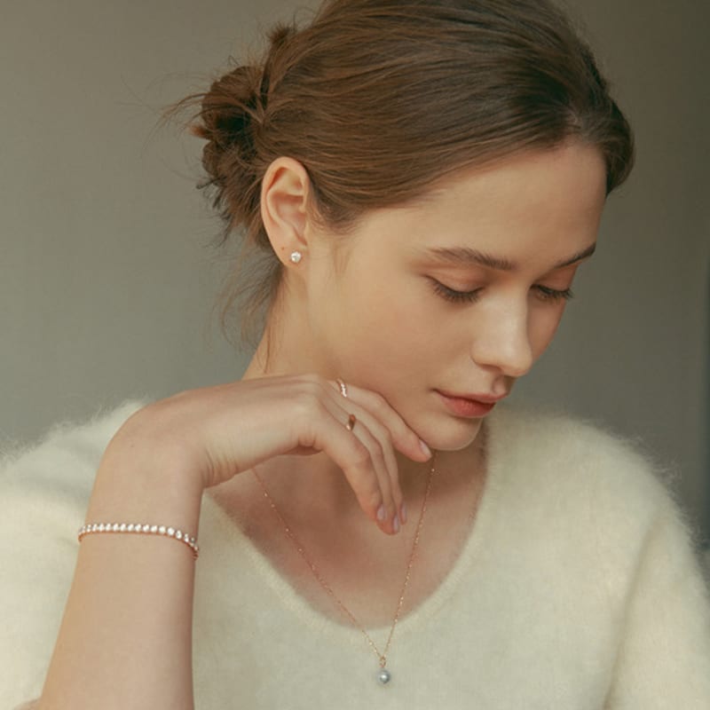 MAYBETOI 14K Hergé Natural Gray Akoya Pearl Pendant Necklace