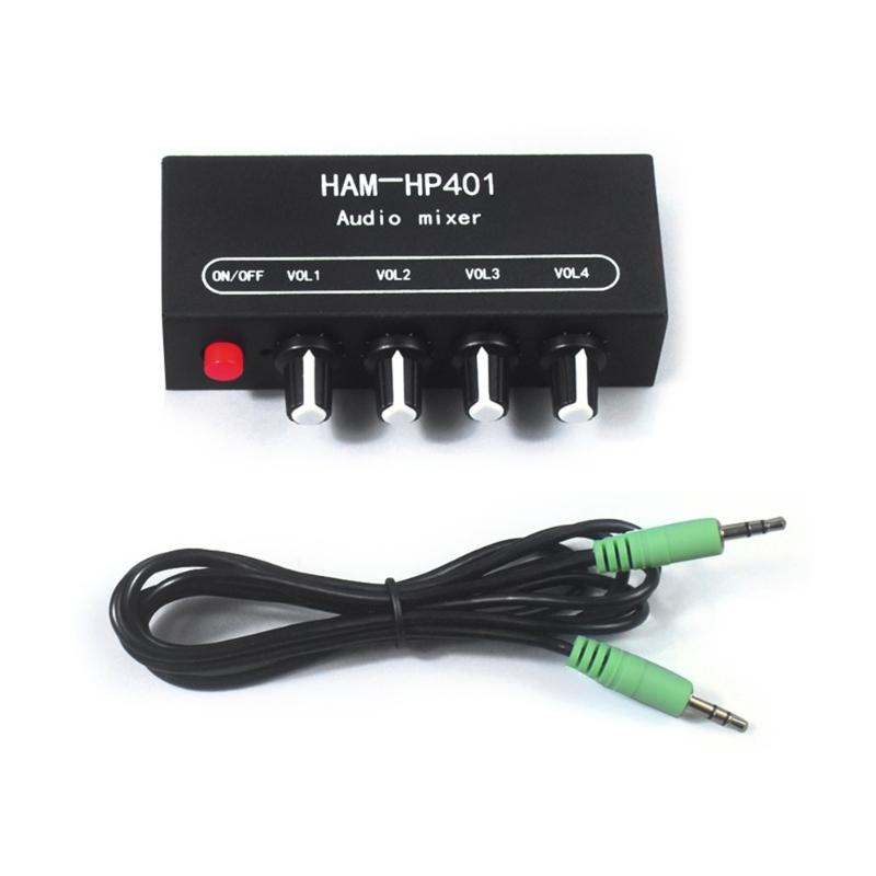 HP401 Stereo Auditory Mixer Distributor Signal Selector 4 Input 1 Output 3.5MM Individually Control Headphones Amplifier